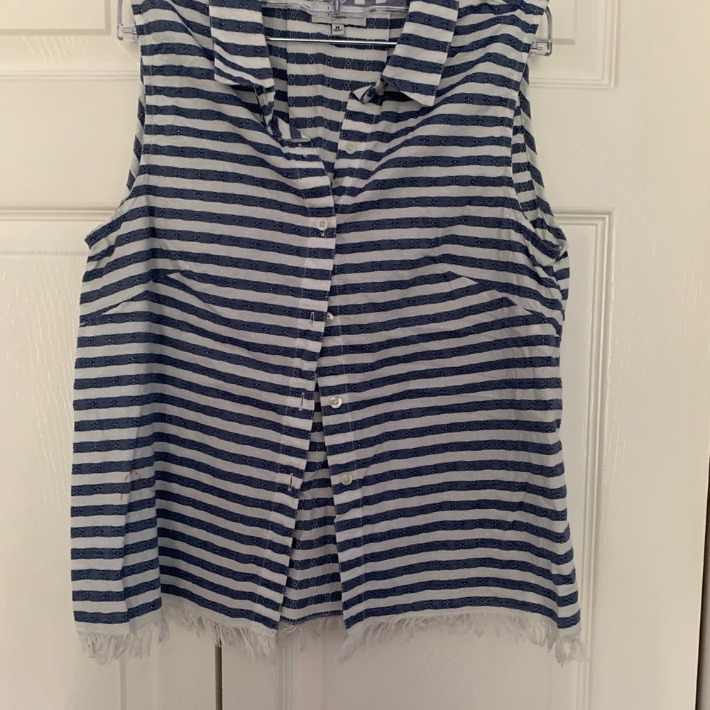 Striped Sleeveless Button-Up Top